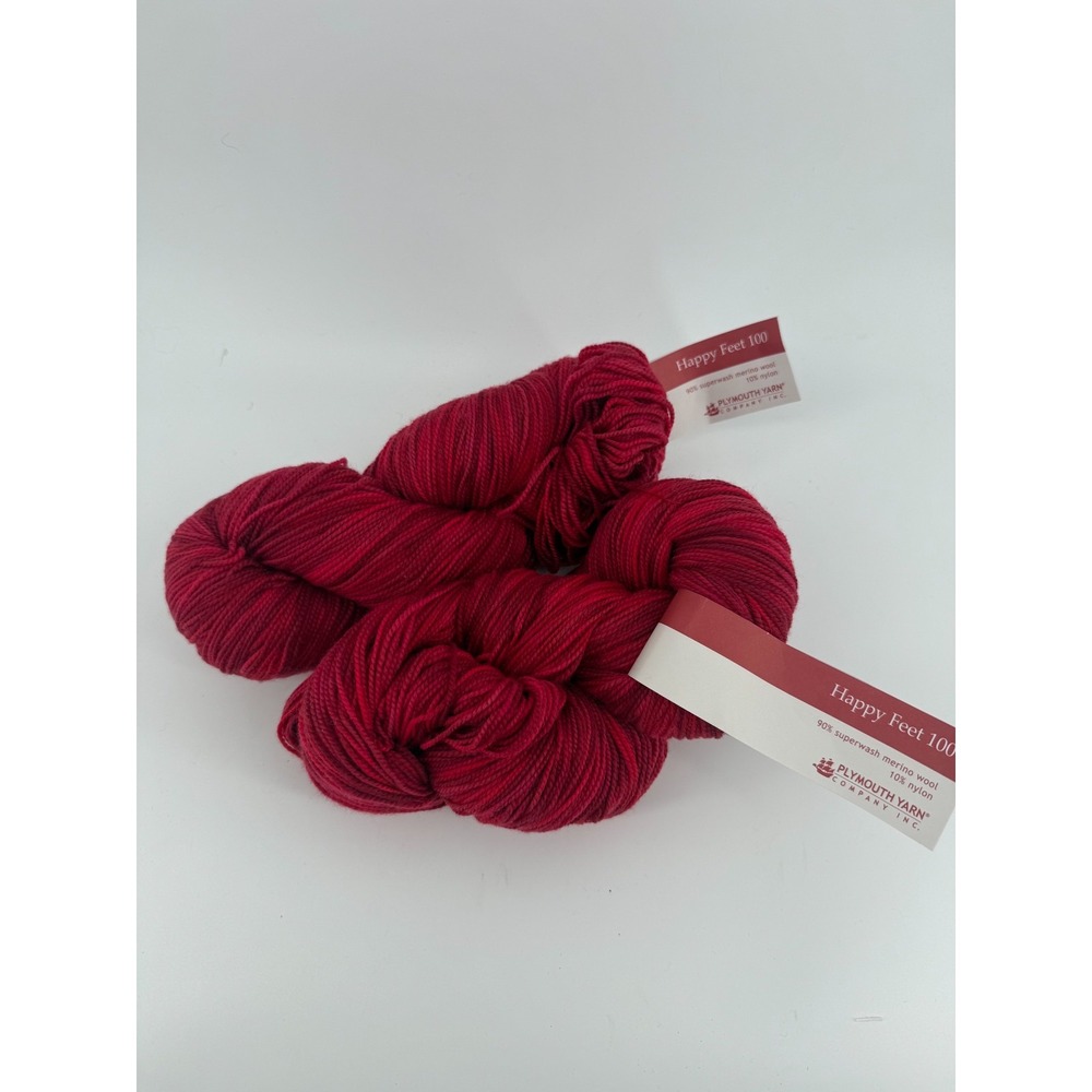 Plymouth Happy Feet 100 Sock Yarn Merino Wool Red Lot of 2 Skeins 768 Yards